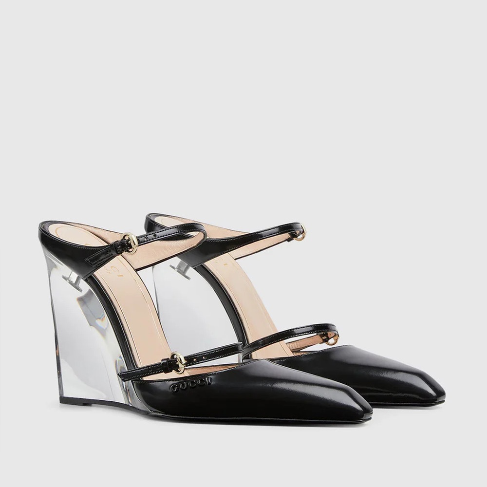Gucci Leather Wedge Mule NEW IN BOX